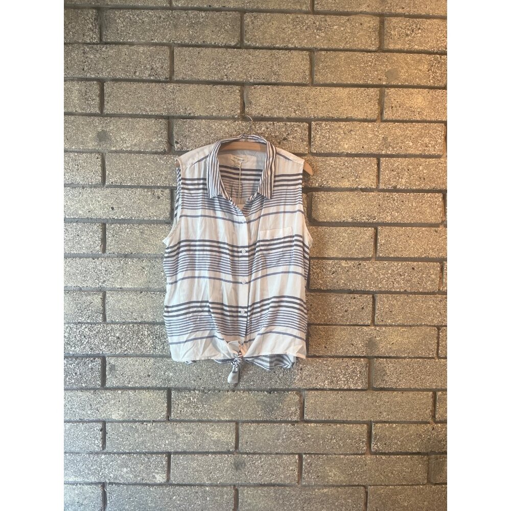 Beachlunchlounge Striped Sleeveless Button-Up Tie-Front Shirt XL